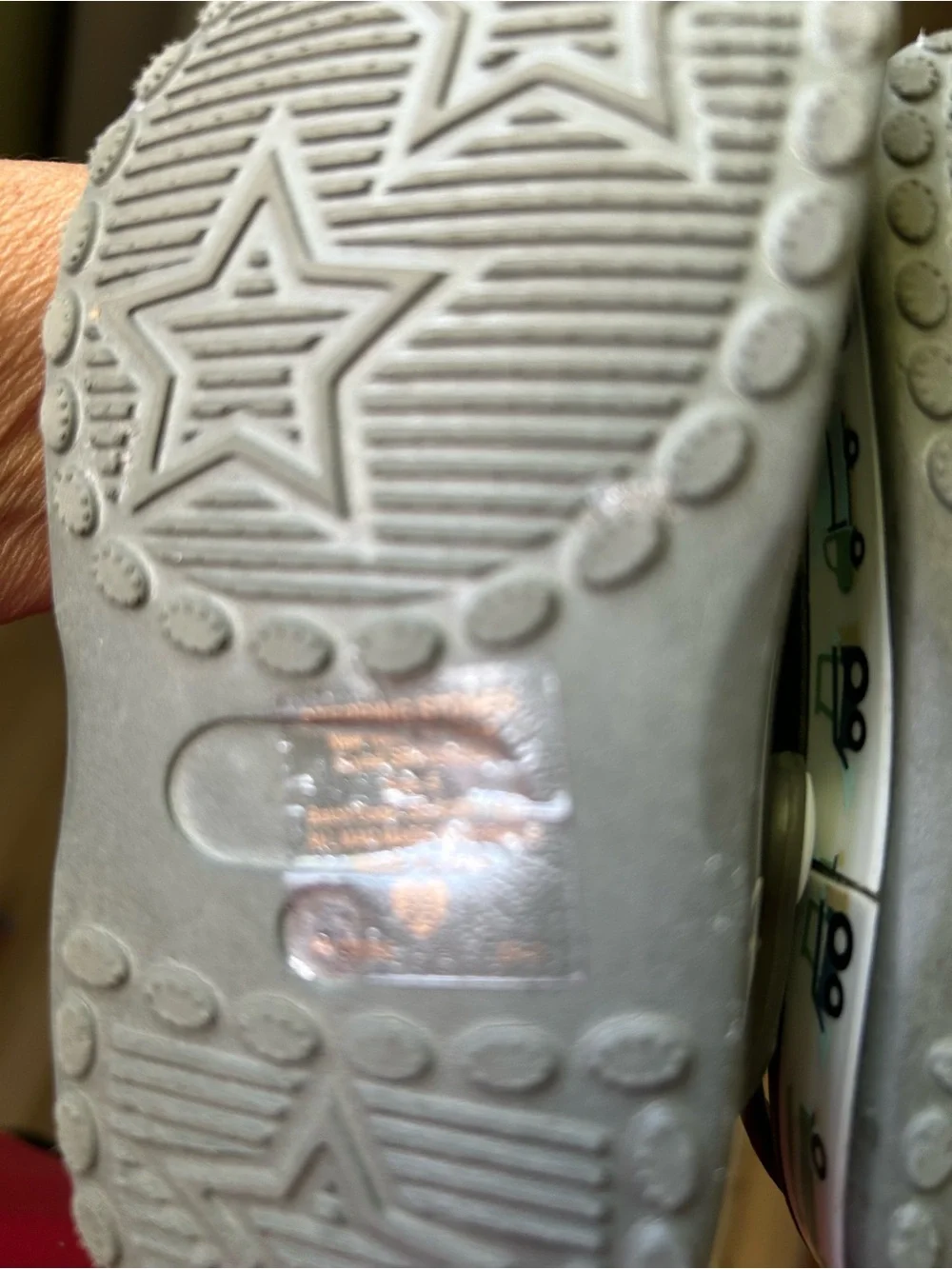 Kids Star-Cut Slip-On Clogs in Olive Green with Vehicle Accent